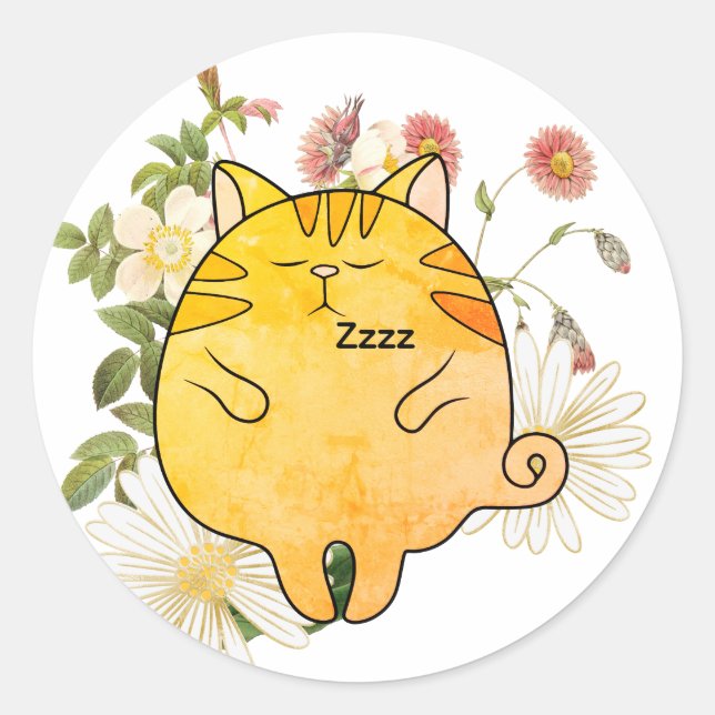 Adesivo Redondo Sleepy Ginger Cat (Frente)