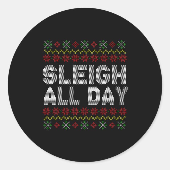 Adesivo Redondo Sleigh All Day Ugly Christmas Sweater Pattern Quot (Frente)