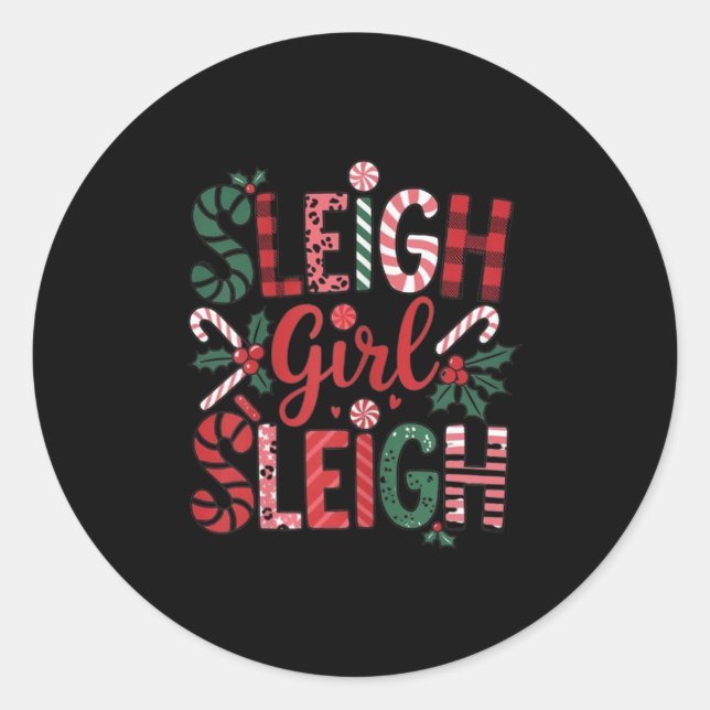 Adesivo Redondo Sleigh Girl Sleigh Funny Little Women's Retro Chri (Frente)