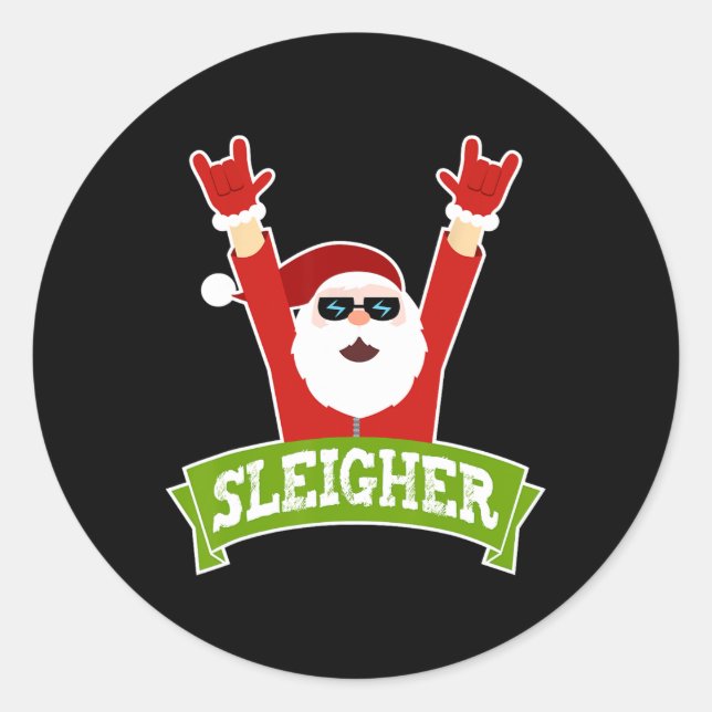 Adesivo Redondo SLEIGHER - Papais noeis de música de metal pesado  (Frente)