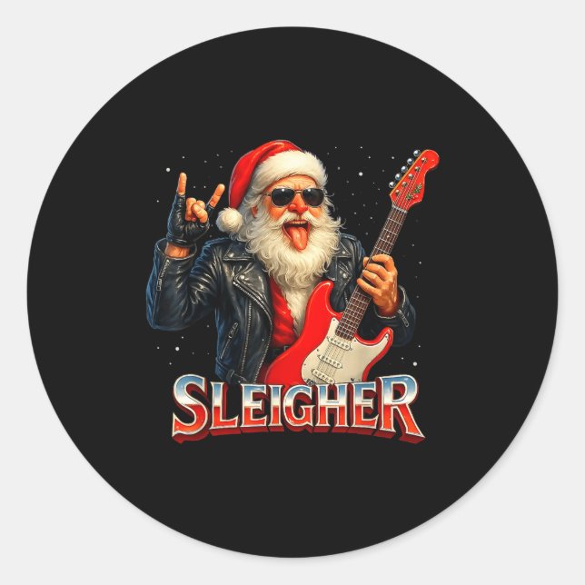 Adesivo Redondo Sleigher Rock Santa Funny Metal Christmas Design  (Frente)