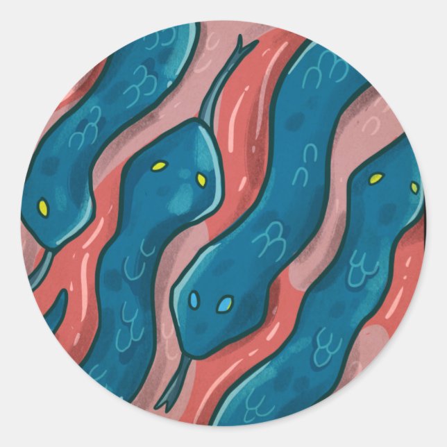 Adesivo Redondo Slithering Snake - Animal Pattern Illustration (Frente)