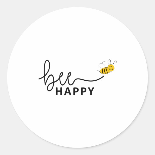 Adesivo Redondo Slogan Bee Happy Dont Worry Be Happy  (Frente)