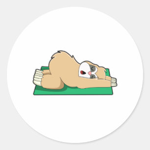 Adesivo Redondo Sloth em Yoga no tapete Yoga