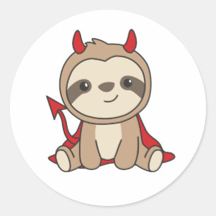 Adesivo Redondo Sloth Halloween Cute Devil Witume Clássico R