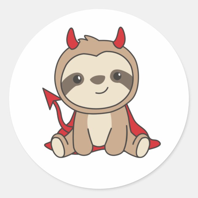 Adesivo Redondo Sloth Halloween Cute Devil Witume Clássico R (Frente)