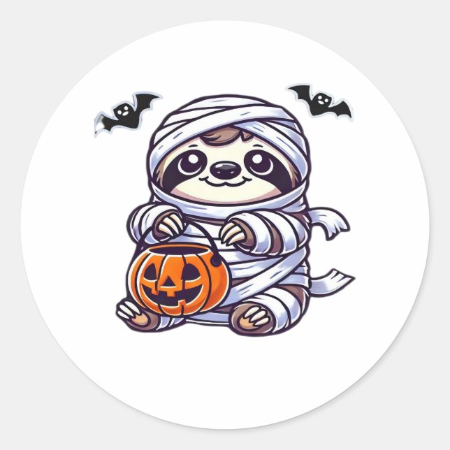 Adesivo Redondo Sloth Halloween Mummy Kids Men Sloth Classic (Frente)