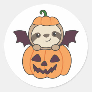 Adesivo Redondo Sloth Halloween Pumpkin Bat Costume