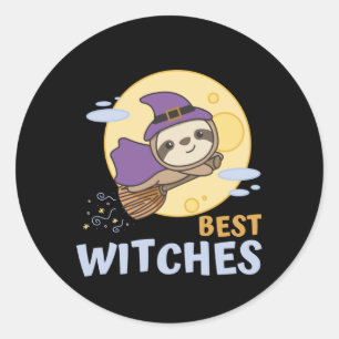 Adesivo Redondo Sloth Halloween Witch Kids Bruxas Melhores Bruxas