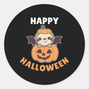 Adesivo Redondo Sloth Happy Halloween Pumpkin Bat Costume