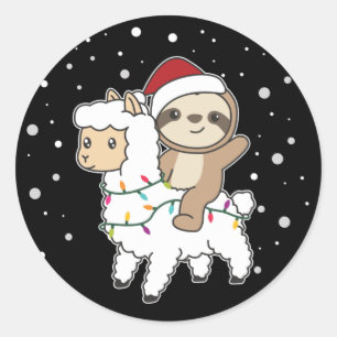 Adesivo Redondo Sloth Lama Natal Snow Animais de inverno Clássicos