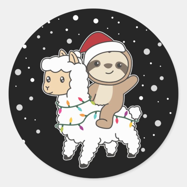 Adesivo Redondo Sloth Lama Natal Snow Animais de inverno Clássicos (Frente)