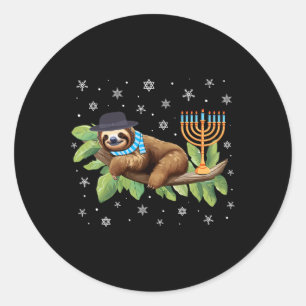Adesivo Redondo Sloth Menorah Hanukkah Chanukah Animal Sloths Jewi