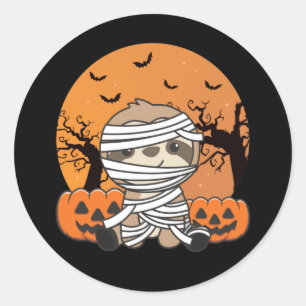 Adesivo Redondo Sloth Mummy Pumpkin Sloths Happy Halloween Classic