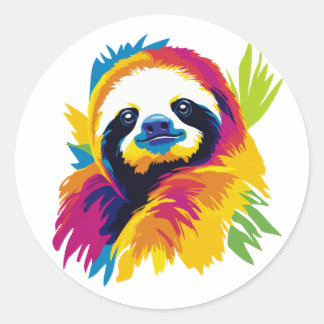 Adesivo Redondo Sloth Portrait Illustration Watercolour Painting