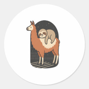 Adesivo Redondo Sloth Riding Lama