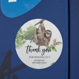 Adesivo Redondo Sloth Sang Out Jungle Obrigado Aniversário