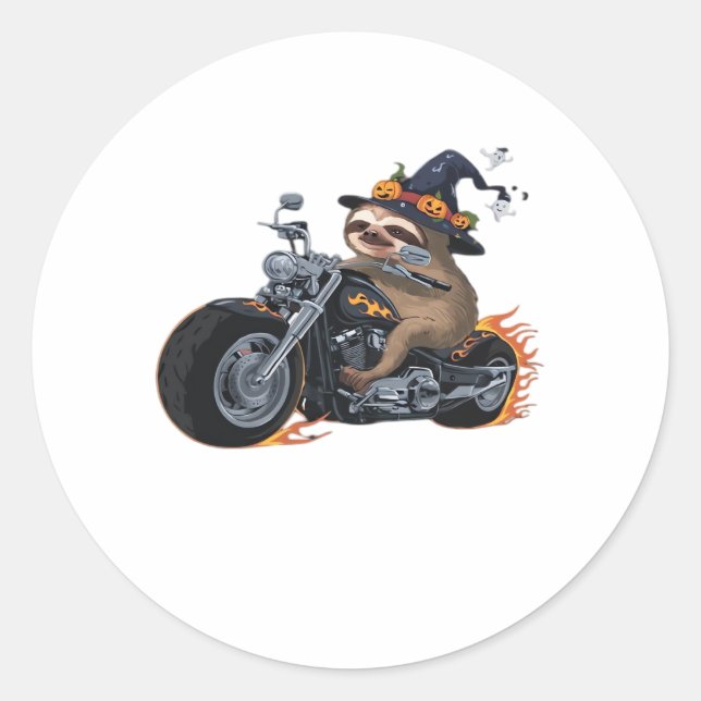 Adesivo Redondo Sloth Sloth Motorcycle Ride Halloween Biker Divert (Frente)