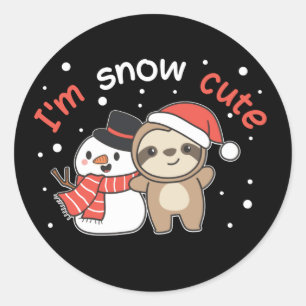 Adesivo Redondo Sloth, sou Snow Cute Snowman Snow Pun Classic Roun