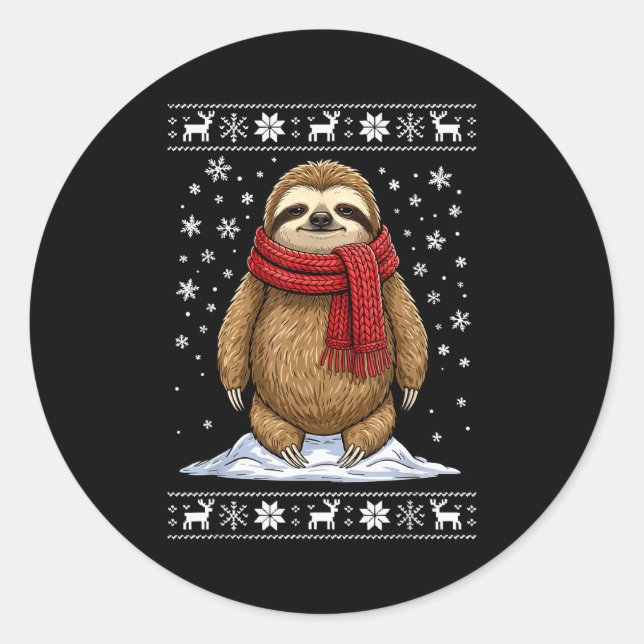 Adesivo Redondo Sloth Ugly Christmas  (Frente)