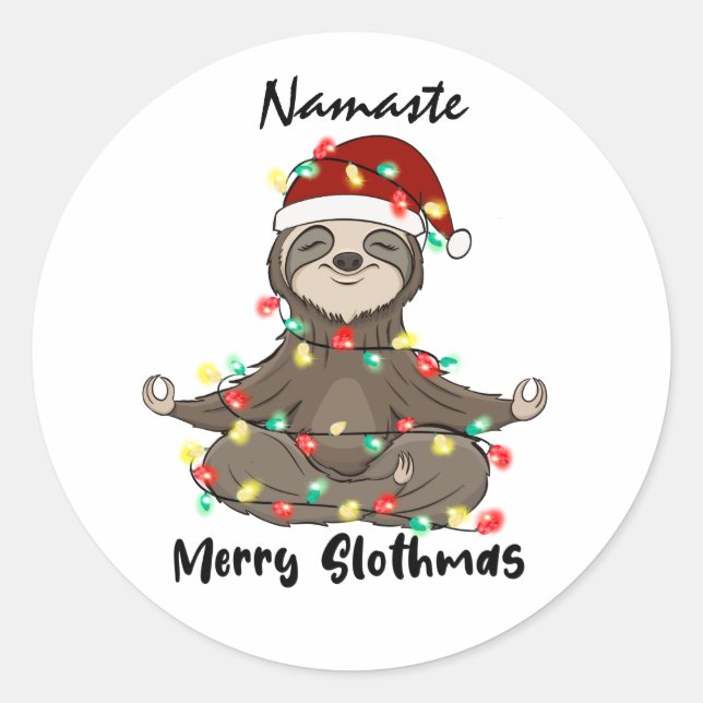 Adesivo Redondo Slothmas de Feliz de Namaste Envolvidos (Frente)