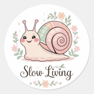 Adesivo Redondo Slow Living | Pastel Snail Floral