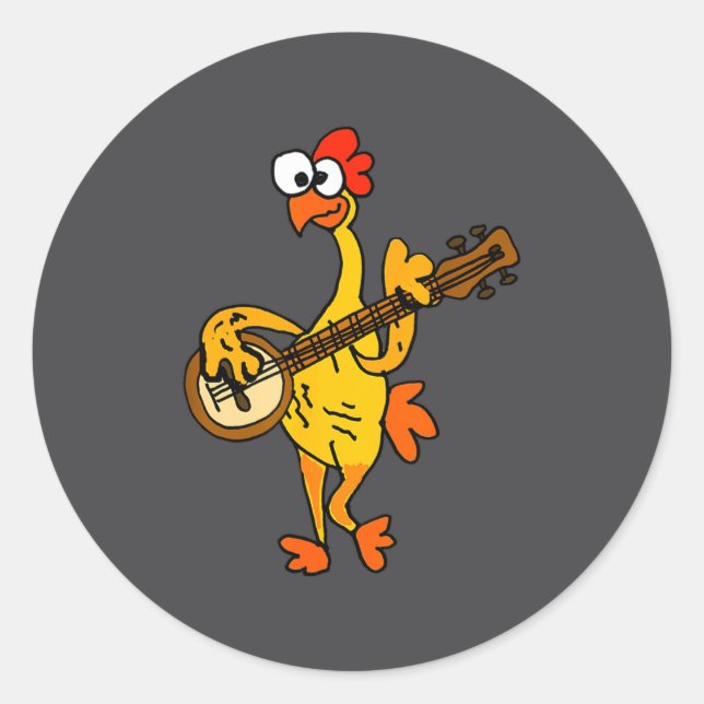Adesivo Redondo Smileteestank Funny Rubber Chicken Playing Banjo C (Frente)