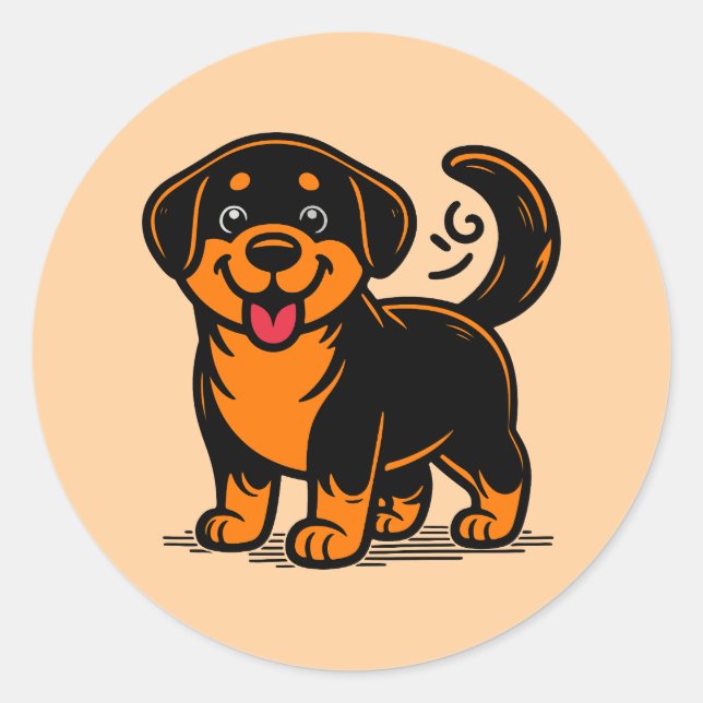 Adesivo Redondo Smiley Rottweiler Pup – Cute Cartoon (Frente)