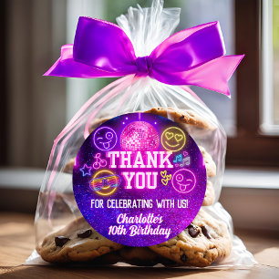 Adesivo Redondo Smileys face Roxos De Brilho De Neon, Muito Obriga