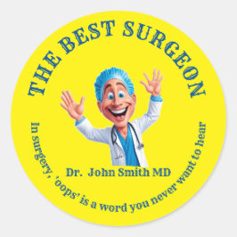 Adesivo Redondo Smiling Cartoon Surgeon Design Medical Gift Idea
