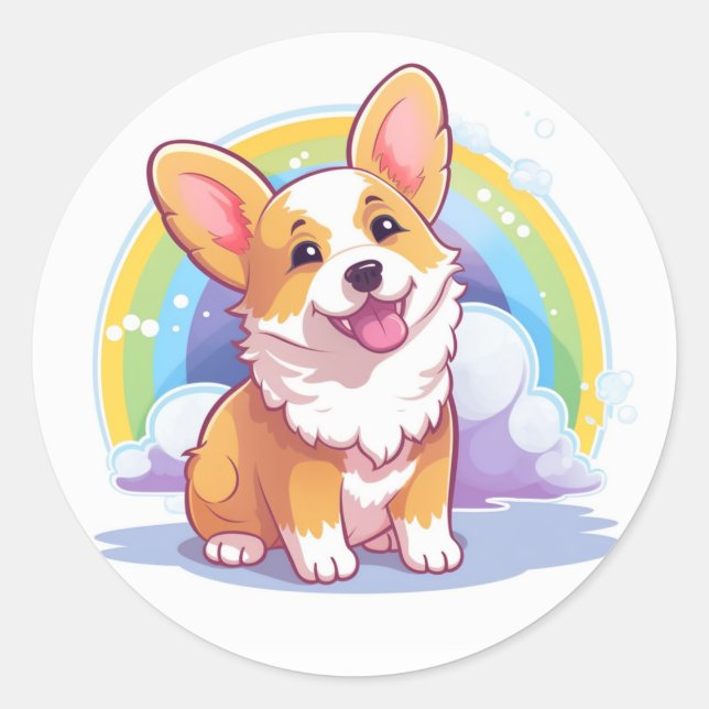 Adesivo Redondo Smiling Corgi Sticker (Frente)