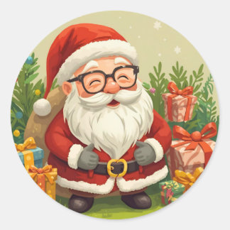 Adesivo Redondo Smiling Santa Festive Sticker