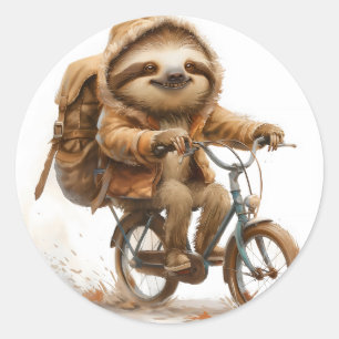 Adesivo Redondo Smiling Sloth Cyclist