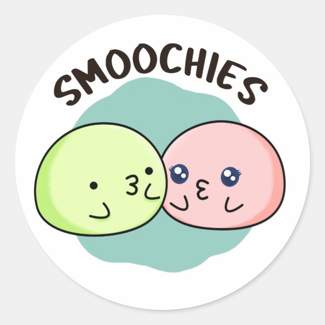 Adesivo Redondo Smoochies Funny Beijando Mochi Pun (Frente)