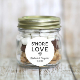 Adesivo Redondo "S'more Love Heart Black White Rustic Wedding"
