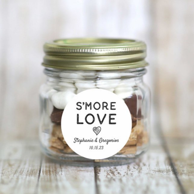Adesivo Redondo "S'more Love Heart Black White Rustic Wedding" (Criador carregado)