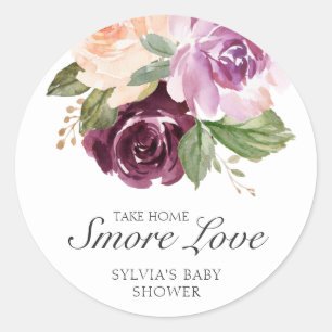 Adesivo Redondo Smore Love Plum Floral Girl Favor do Chá de frald