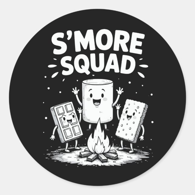 Adesivo Redondo S'mores Squad Camping Campfire Cute Marshmallow (Frente)