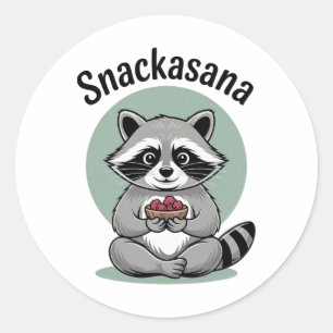 Adesivo Redondo Snackasana Guaxinim Divertido Ioga Meditação Anima