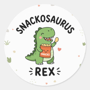 Adesivo Redondo Snackosaurus Rex Design de Lanche de Dinossauro Fo