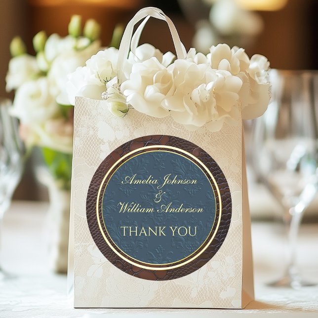 Adesivo Redondo Snakeskin Leather Victorian Brown Casamento Favor (Snakeskin Leather Victorian Brown Wedding Favors Classic Round Sticker)