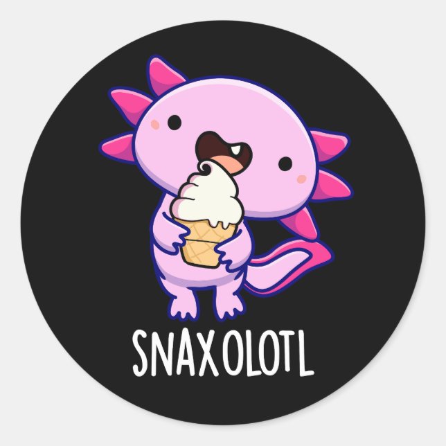 Adesivo Redondo Snaxolotl Funny Axolotl Pun Dark BG (Frente)