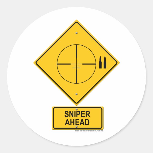 Adesivo Redondo Sniper Ahead Warning Sign (Crosshairs) (Frente)