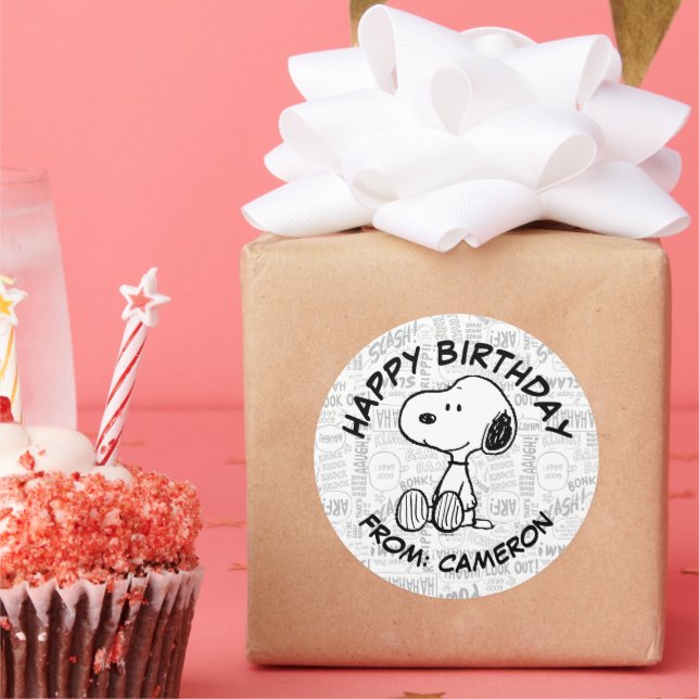 Adesivo Redondo Snoopy em Histórias em quadrinhos brancas pretas | (Festa)