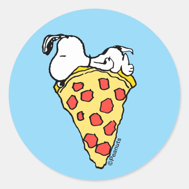 Adesivo Redondo Snoopy | Fatia de Pizza Sonolenta (Frente)