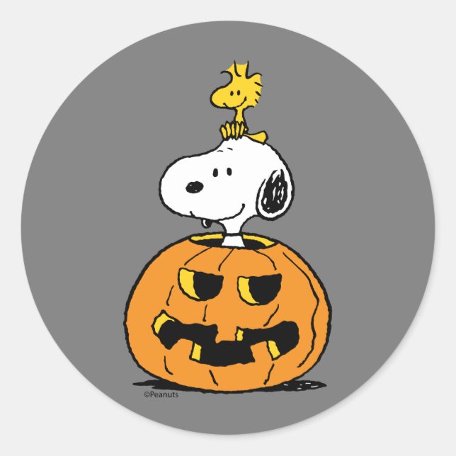 Adesivo Redondo Snoopy & Woodstock Pumpkin (Frente)