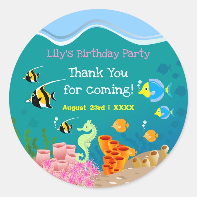 Adesivo Redondo Snorkeling com festa de aniversário de garotas tro (Frente)