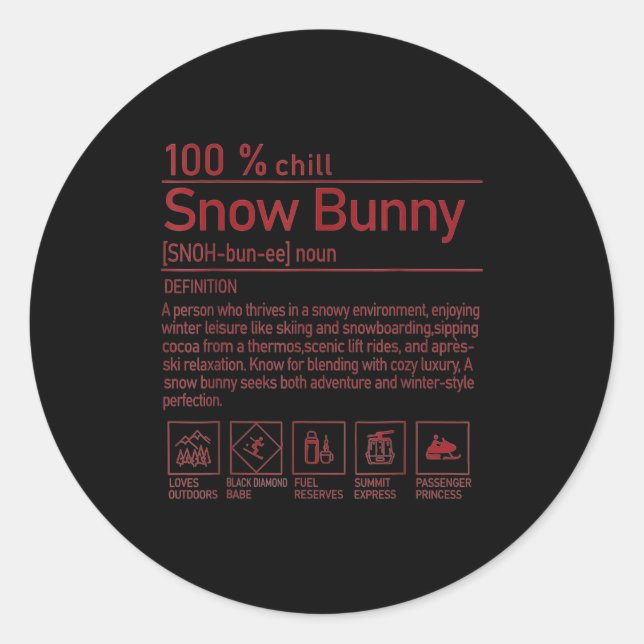 Adesivo Redondo Snow Bunny Definition Funny Trendy Winter Skiing C (Frente)
