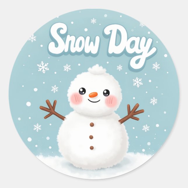 Adesivo Redondo Snow Day Winter Snowman (Frente)