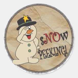 Adesivo Redondo Snow Peeking Snowman